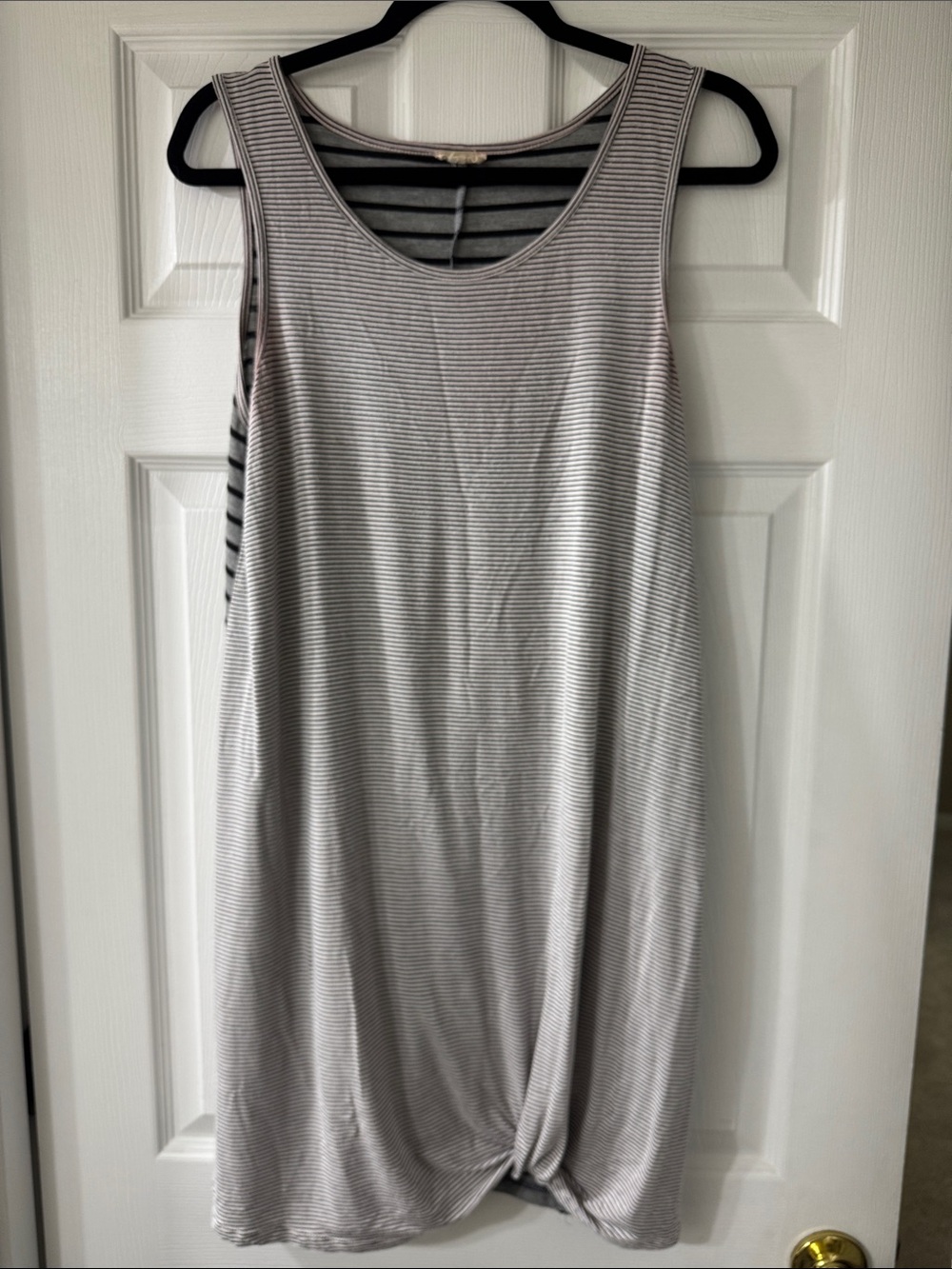 Hem & Thread Gray Stripe Sleeveless Midi with Front Twist